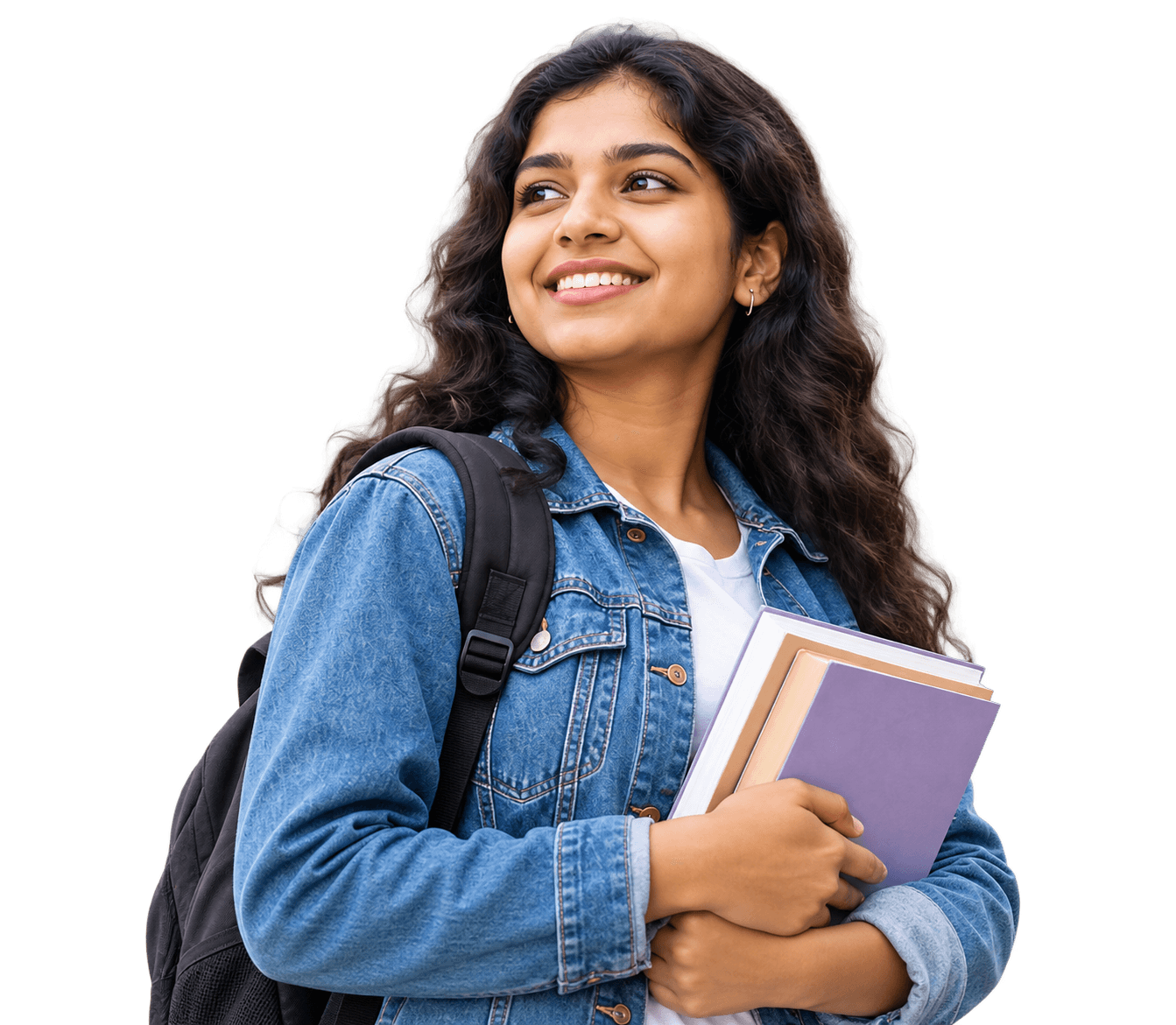 College student with books and a backpack